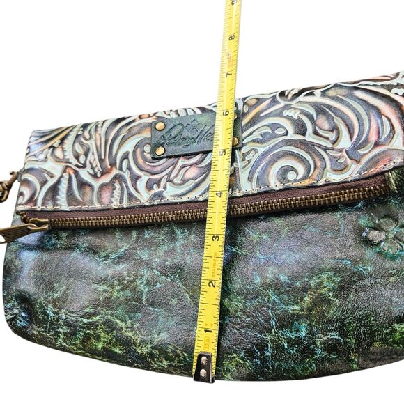 Patricia Nash Valerie Tooled Leather Fold-Over Wristlet Clutch Purse Green - Picture 6 of 8